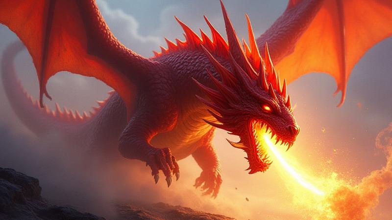 Illustration détaillée d'une carte de jeu de rôle fantastique avec un dragon